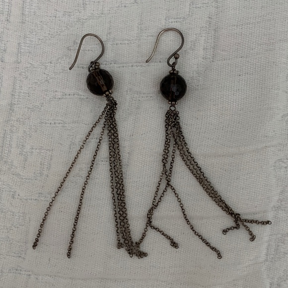 Bead and silver chain earrings - 3.5” drop - Picture 1 of 2